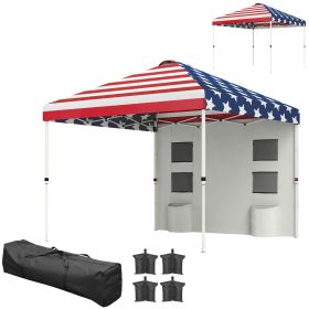 10' x 10' Pop Up Canopy Tent w/ Sidewall, Height Adjustable Instant Sun Shelter w/ Storage Pockets, American Flag Print 10' x 10' Pop Up Canopy Tent w/ Sidewall, Height Adjustable Instant Sun Shelter w/ Storage Pockets, American Flag Print